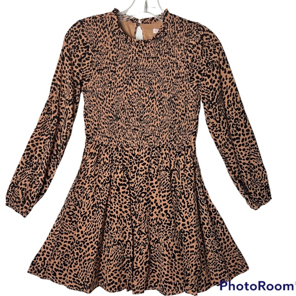 GB Girls Brown Black print Long Sleeve Dress Girls - Picture 1 of 17